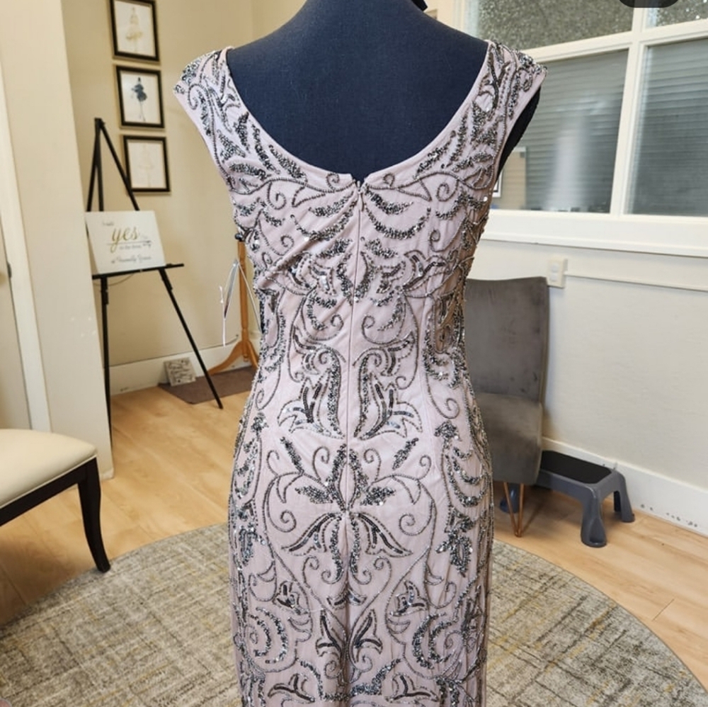 Size 4 blushy-nude beaded sleeveless formal cocktail dress by Adrianna Papell NW - Picture 3 of 3